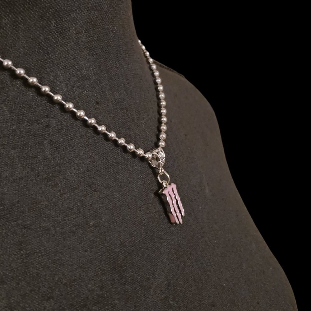 Baby Pink Monster Logo Ball Bead Choker Necklace
